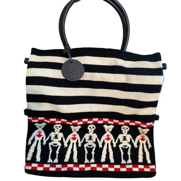 Vivienne Westwood Handbags - Rare Vivienne Westwood Black, White & Red Striped Tote with Skeleton Bear Motif